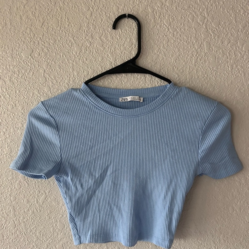 Zara Blue Ribbed Crop top